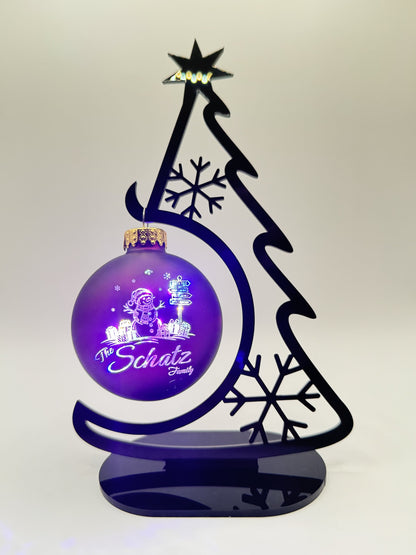 Custom Light-Up Glass Ornament – Family Name Engraved - Snowman or Snowy Night