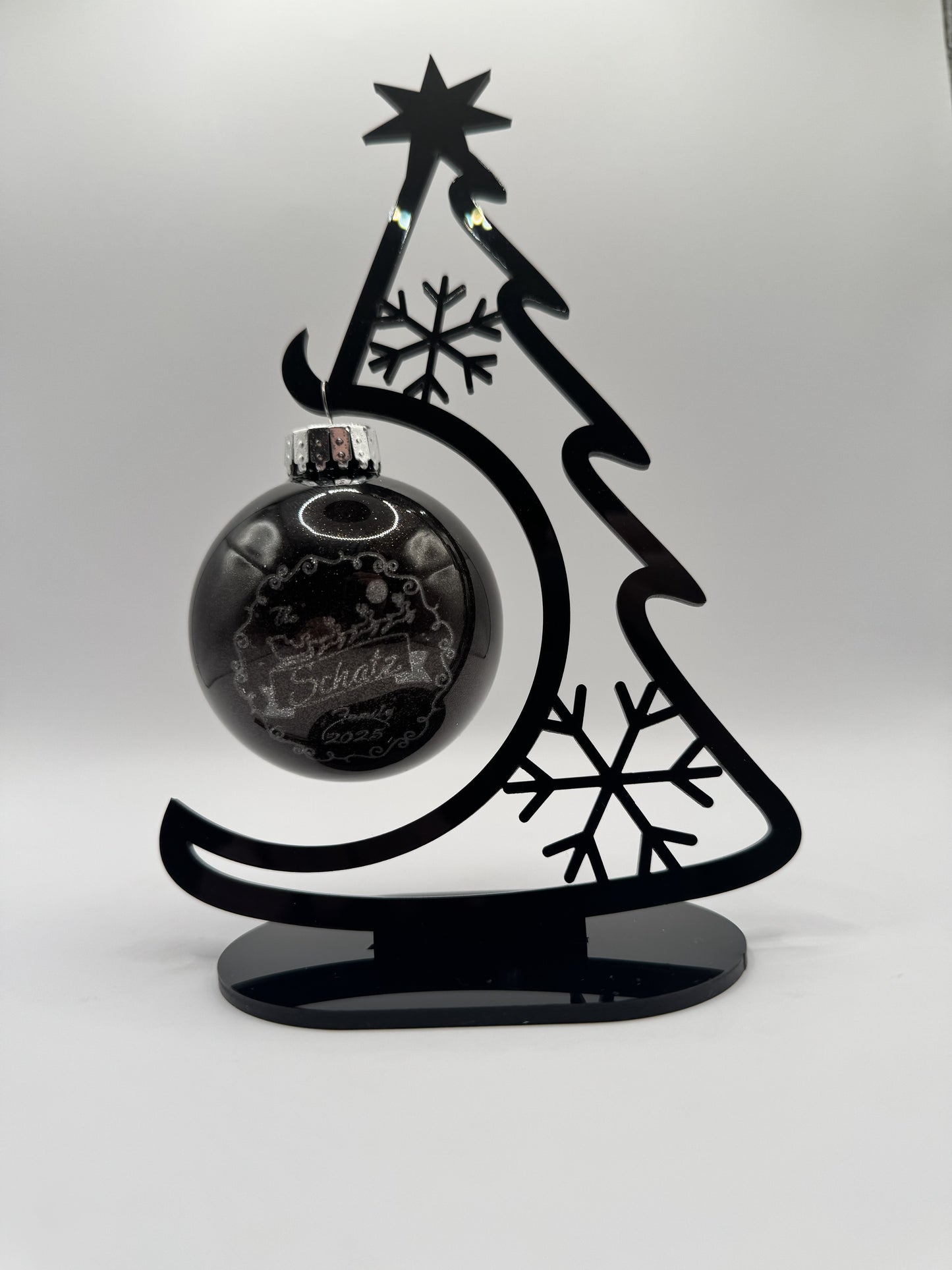 Custom Light-Up Glass Ornament – Family Name Engraved - Snowman or Snowy Night