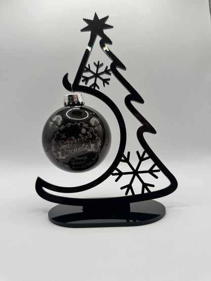 Custom Light-Up Glass Ornament – Family Name Engraved - Snowman or Snowy Night