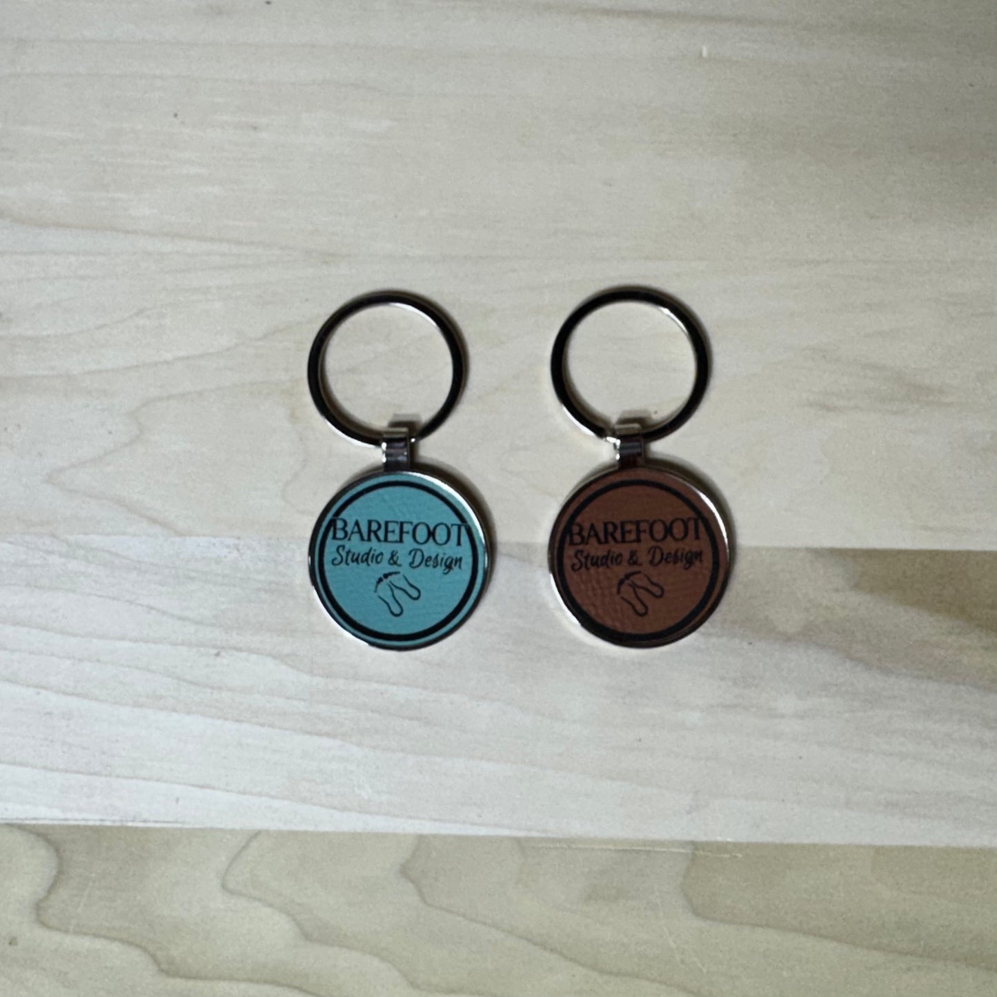 Leatherette/Metal Round Keychain