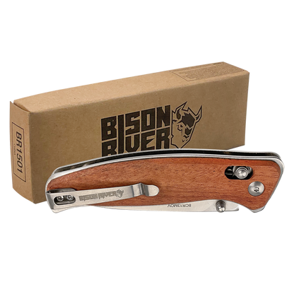 Bison River 4 1/2" Wood Button Lock Folding Knife