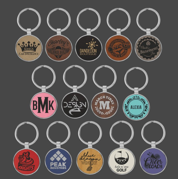 Leatherette/Metal Round Keychain